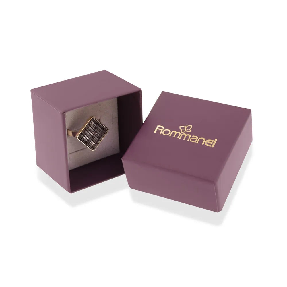 ANEL LOSANGO BANHADO A OURO 18K COM ZIRCÔNIAS E APLICAÇÃO DE RHODIUM NEGRO 5135521427