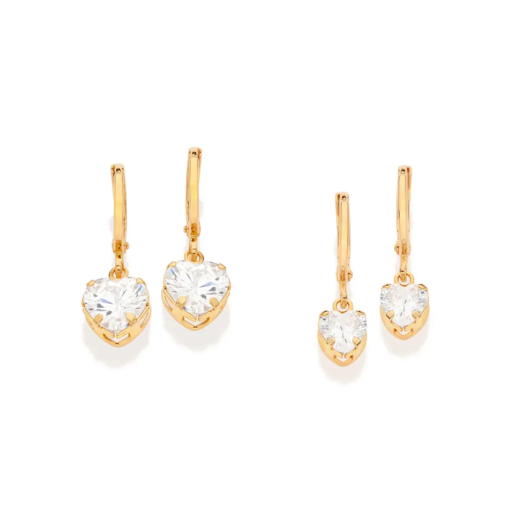 KIT BRINCO ARGOLA CORAÇÃO BANHADO A OURO 18K COM ZIRCÔNIAS - TAM.ÚNICO 5273000006