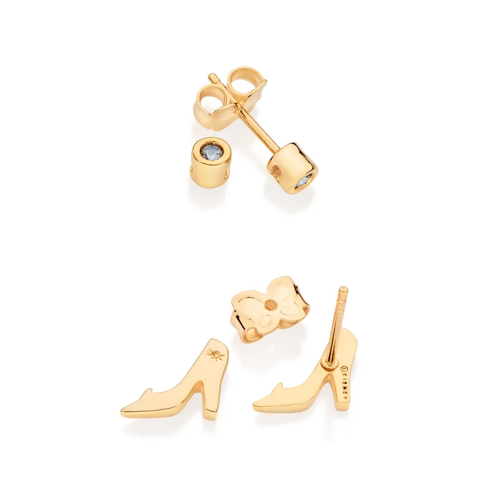 KIT BRINCO SOLITÁRIO E SAPATO CINDERELA BANHADO A OURO 18K COM ZIRCÔNIAS - TAM.ÚNICO 5272970003