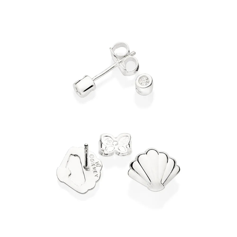 KIT BRINCO SOLITÁRIO E CONCHA DE PRATA 925 COM ZIRCÔNIAS - TAM.ÚNICO 8201630006