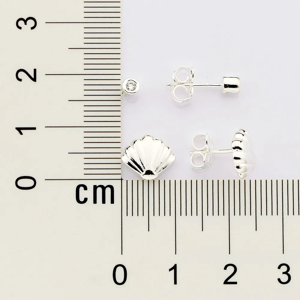 KIT BRINCO SOLITÁRIO E CONCHA DE PRATA 925 COM ZIRCÔNIAS - TAM.ÚNICO 8201630006
