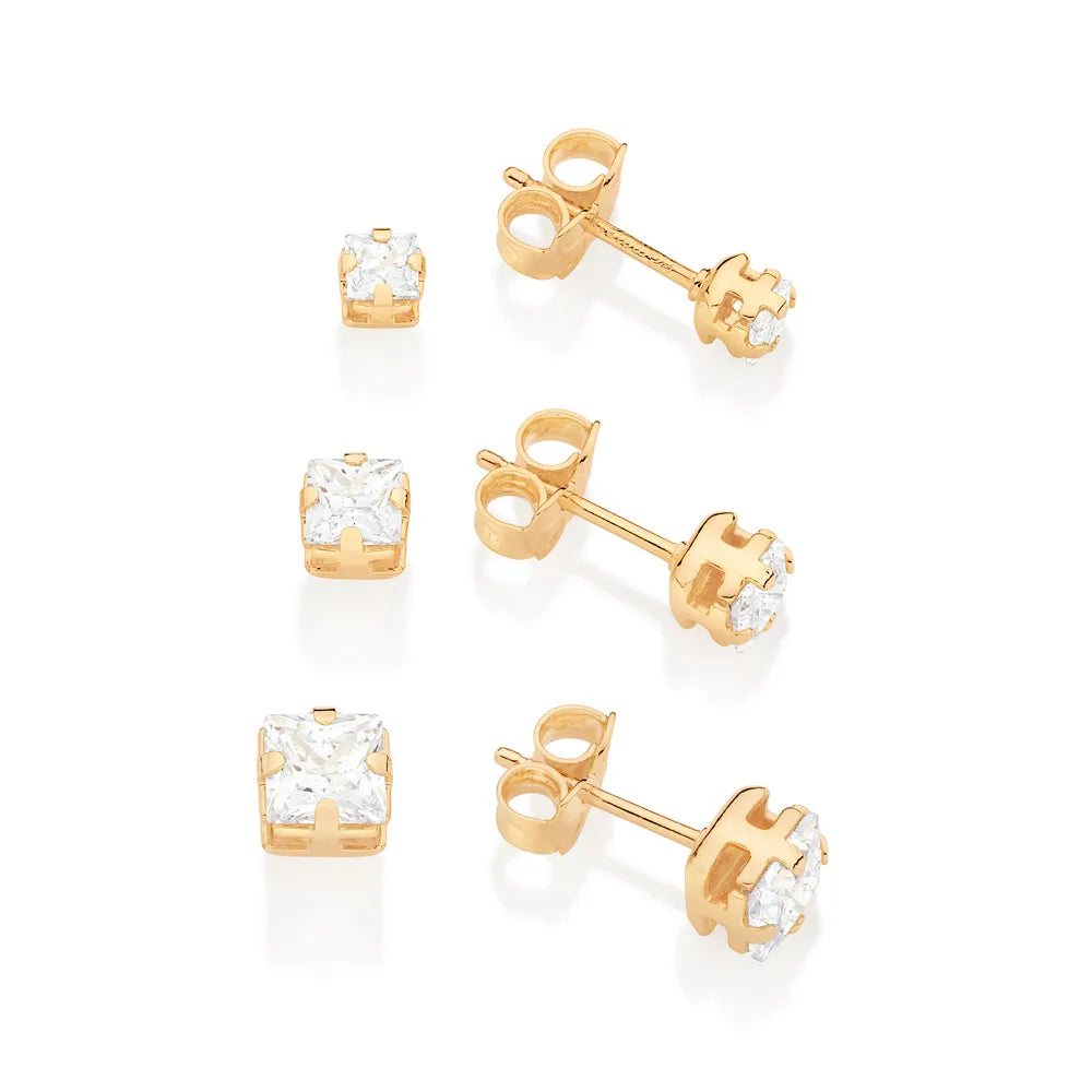 KIT BRINCOS SOLITÁRIOS BANHADOS A OURO 18K - TAM.ÚNICO 5270390006