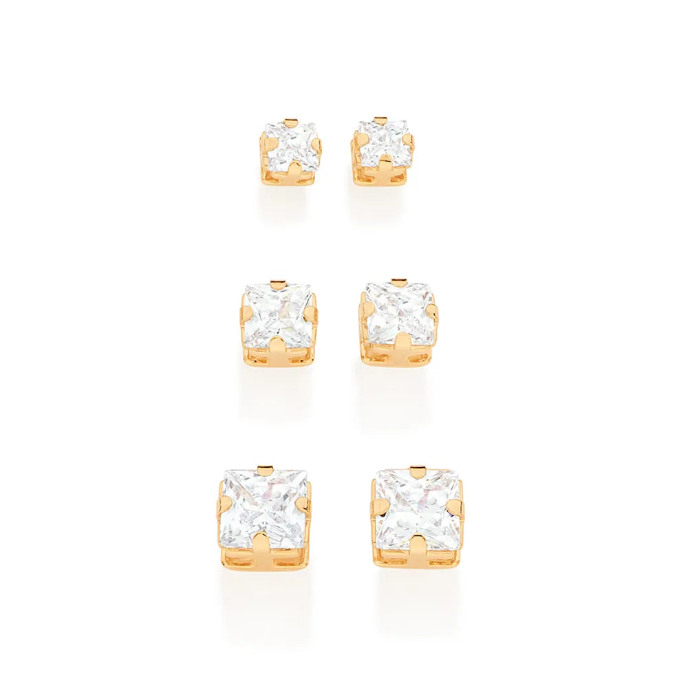 KIT BRINCOS SOLITÁRIOS BANHADOS A OURO 18K - TAM.ÚNICO 5270390006