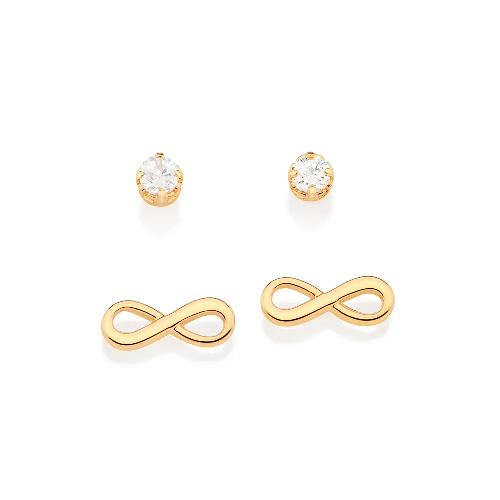 KIT BRINCO INFINITO E PONTO DE LUZ BANHADO A OURO 18K COM ZIRCÔNIAS - TAM.ÚNICO 5271380006