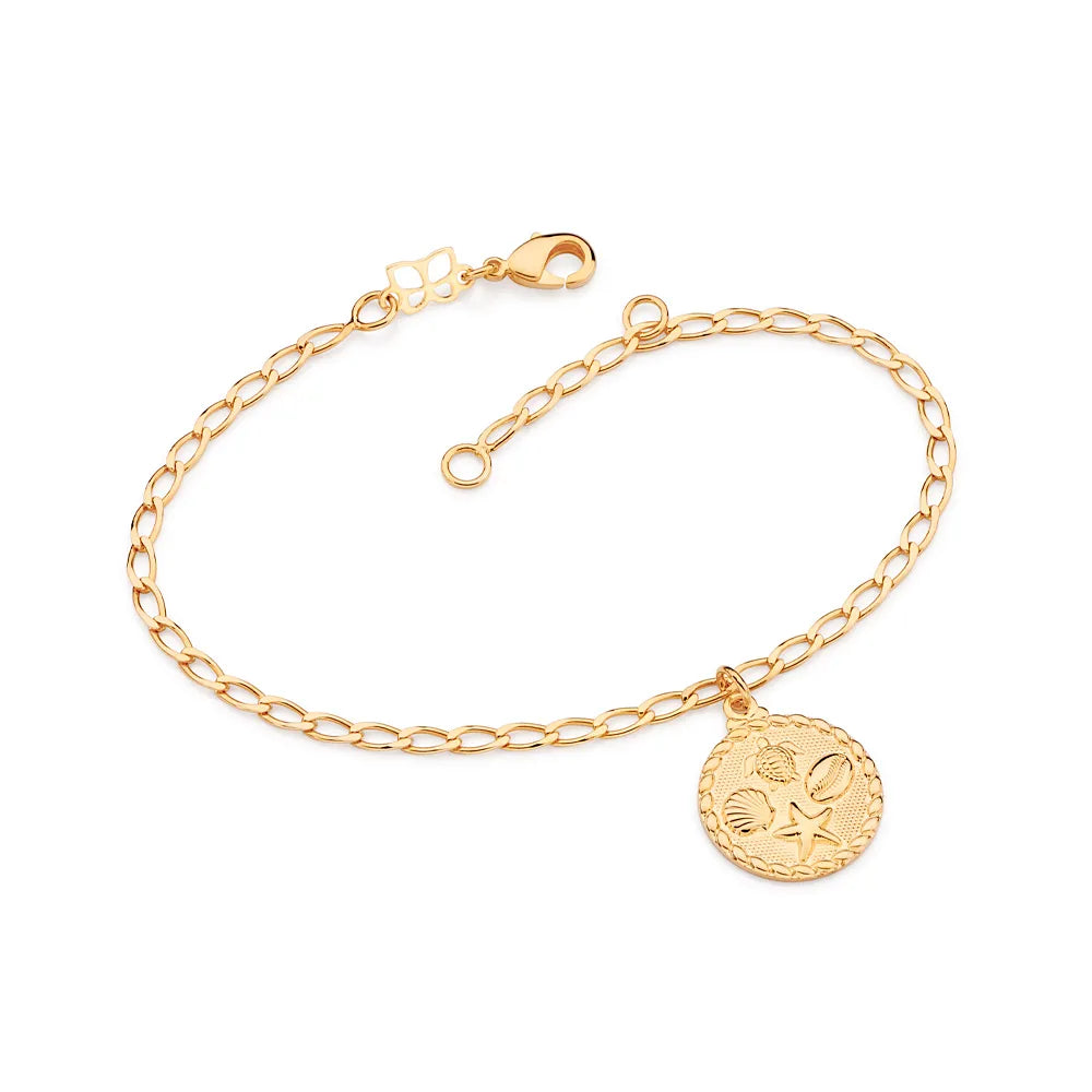 PULSEIRA COM PINGENTE ELEMENTOS MAR BANHADA A OURO 18K - TAM.19 5521121900