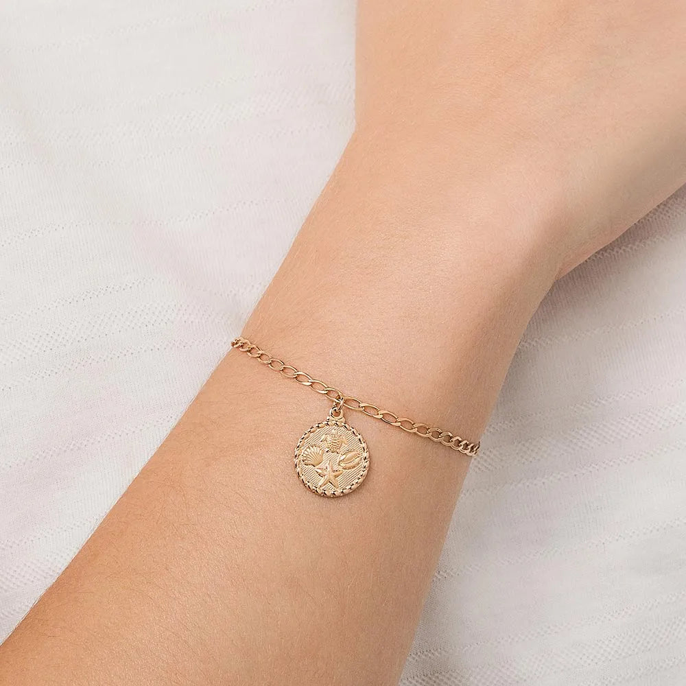 PULSEIRA COM PINGENTE ELEMENTOS MAR BANHADA A OURO 18K - TAM.19 5521121900