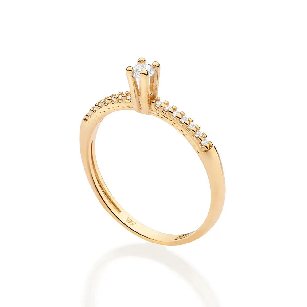 ANEL SOLITÁRIO BANHADO A OURO 18K COM ZIRCÔNIAS 5135681206