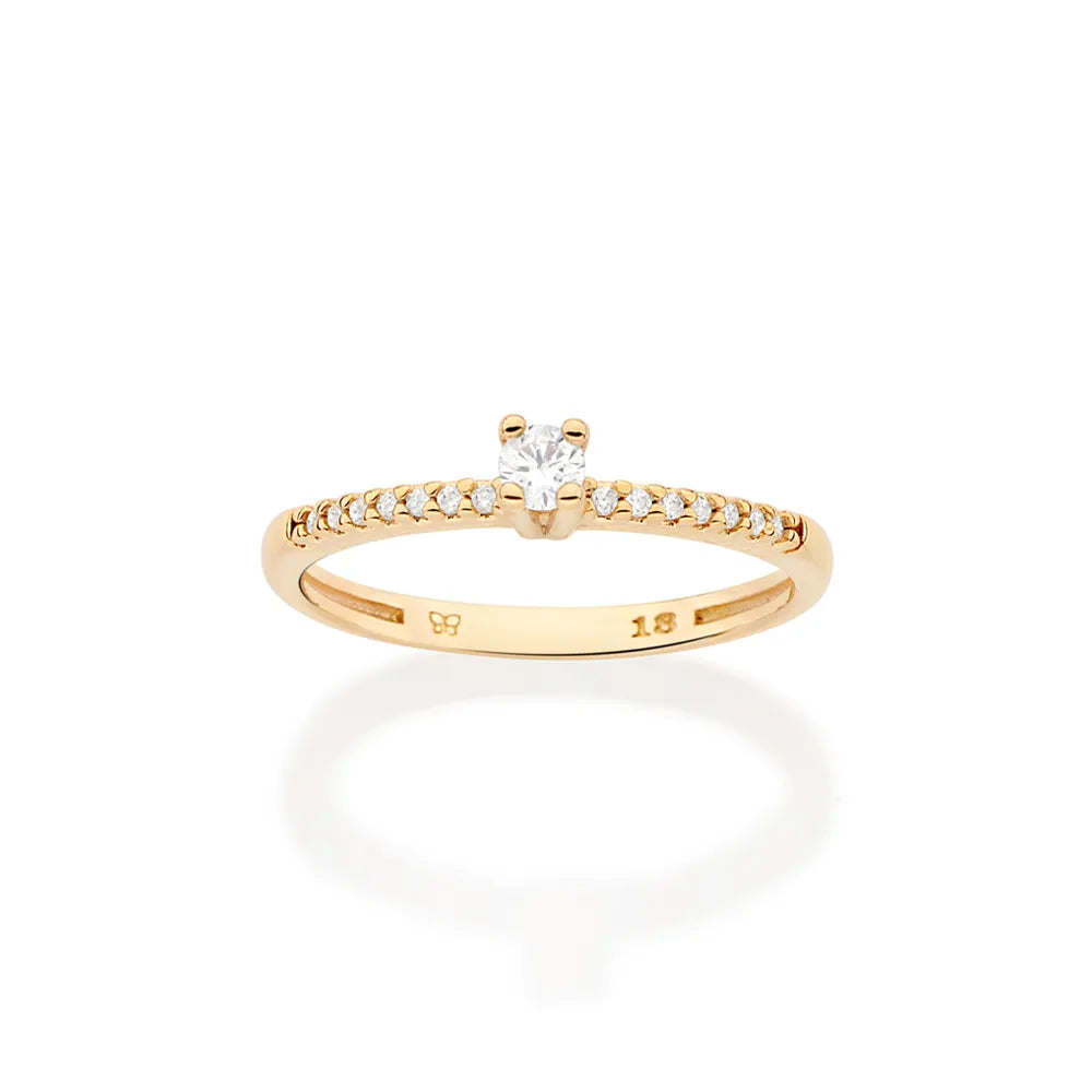 ANEL SOLITÁRIO BANHADO A OURO 18K COM ZIRCÔNIAS 5135681206