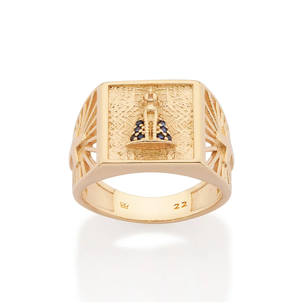 MAXI ANEL NOSSA SENHORA APARECIDA BANHADO A OURO 18K COM ZIRCÔNIAS 5135671472