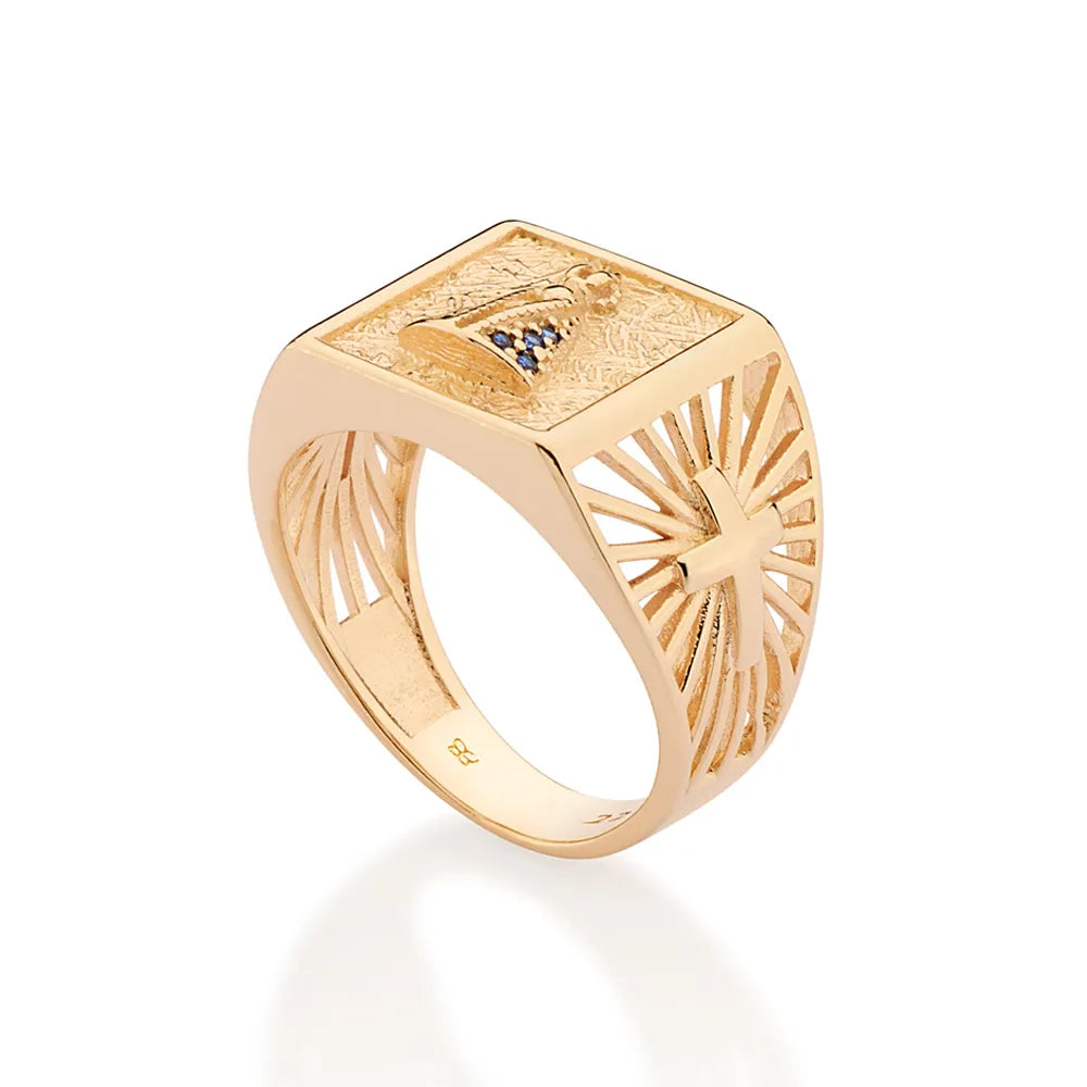 MAXI ANEL NOSSA SENHORA APARECIDA BANHADO A OURO 18K COM ZIRCÔNIAS 5135671472