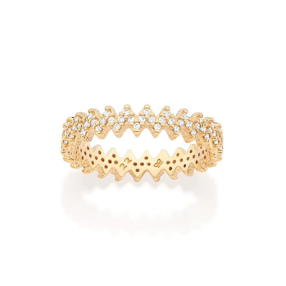 ANEL ZIG ZAG BANHADO A OURO 18K COM ZIRCÔNIAS 5135631406