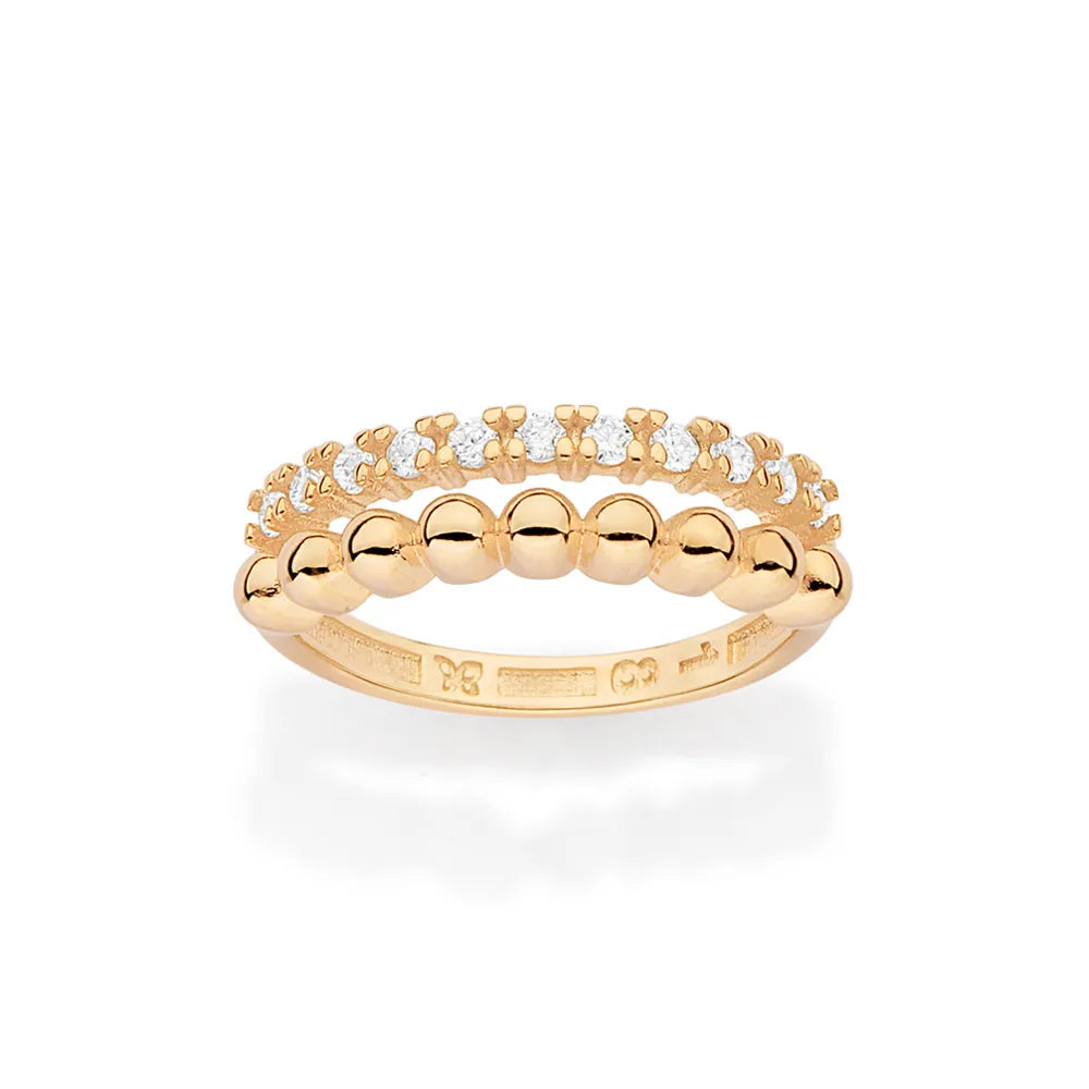 ANEL ARO DUPLO BANHADO A OURO 18K COM ESFERAS E ZIRCÔNIAS 5135511206