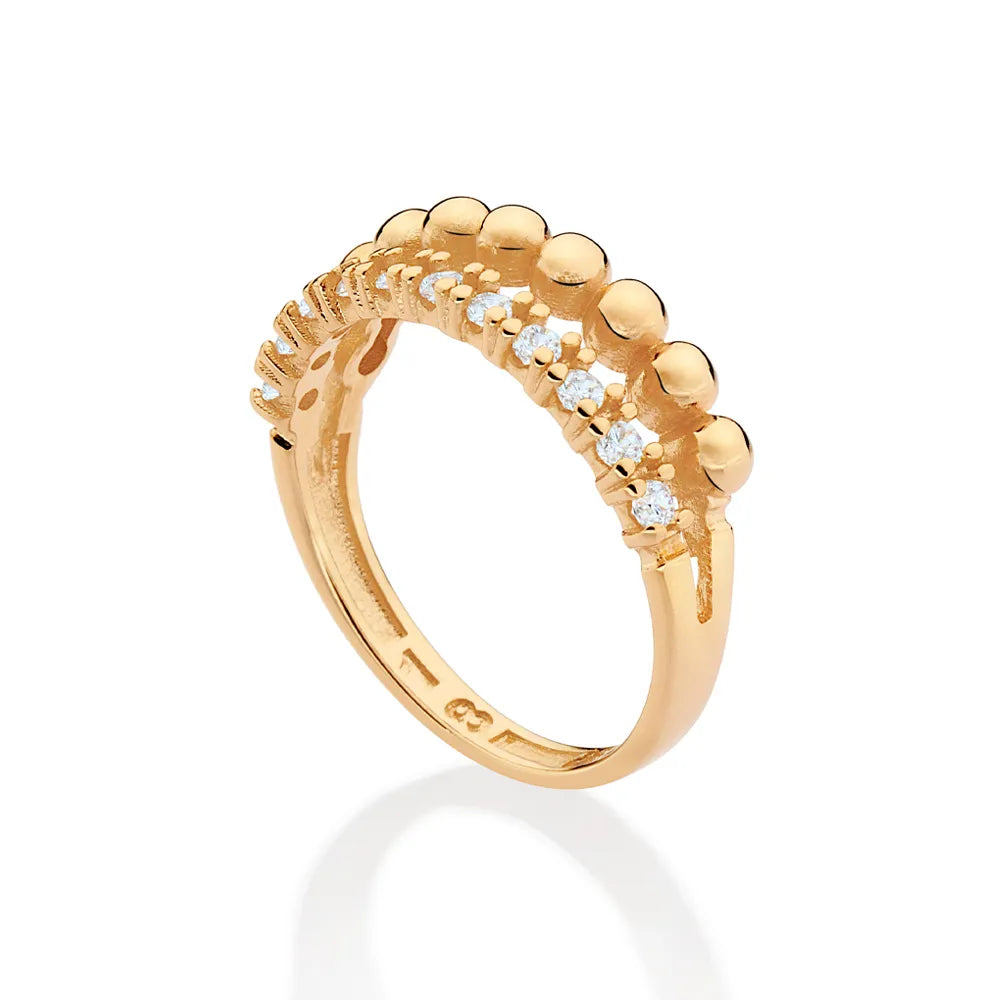 ANEL ARO DUPLO BANHADO A OURO 18K COM ESFERAS E ZIRCÔNIAS 5135511206