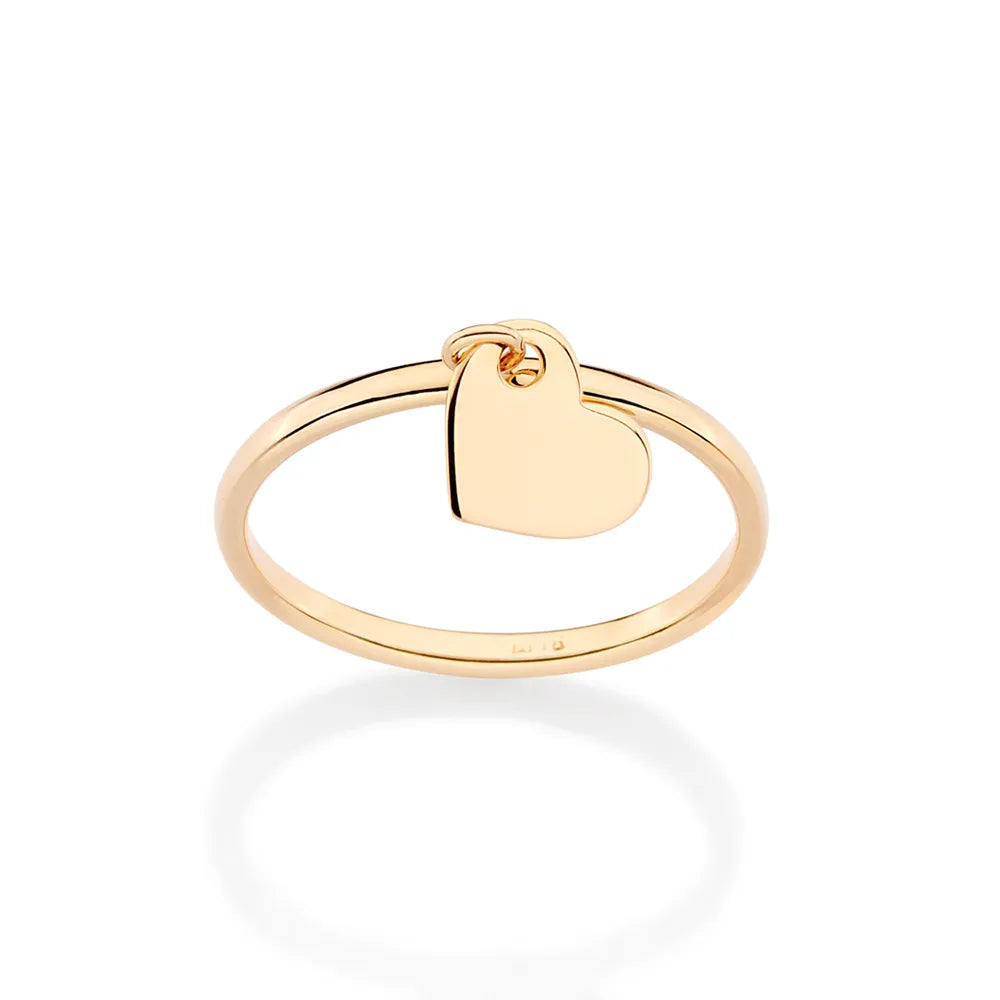 ANEL SKINNY COM PINGENTE CORAÇÃO BANHADO A OURO 18K 5135401200