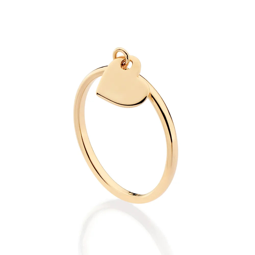 ANEL SKINNY COM PINGENTE CORAÇÃO BANHADO A OURO 18K 5135401200