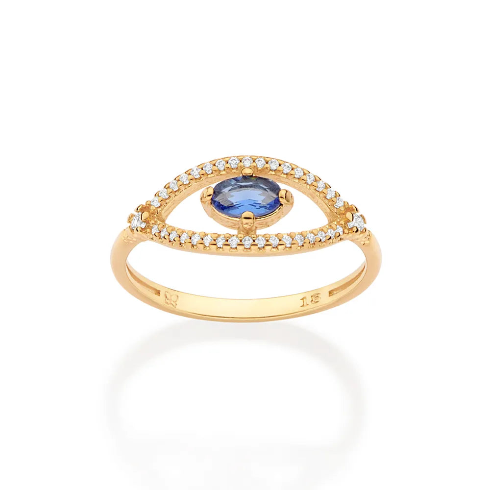 ANEL SKINNY OLHO GREGO BANHADO A OURO 18K COM ZIRCÔNIAS 5135051407