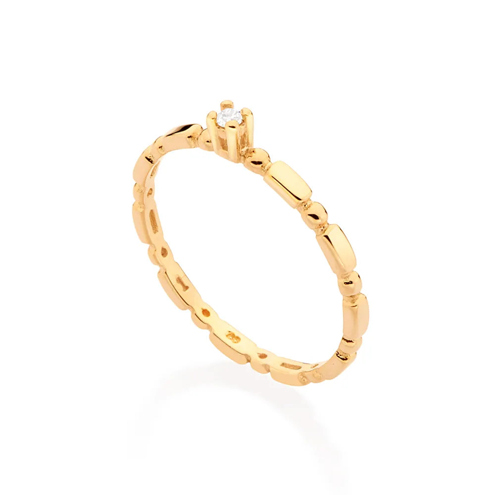 ANEL SOLITÁRIO BANHADO A OURO 18K COM ZIRCÔNIA 5133511206
