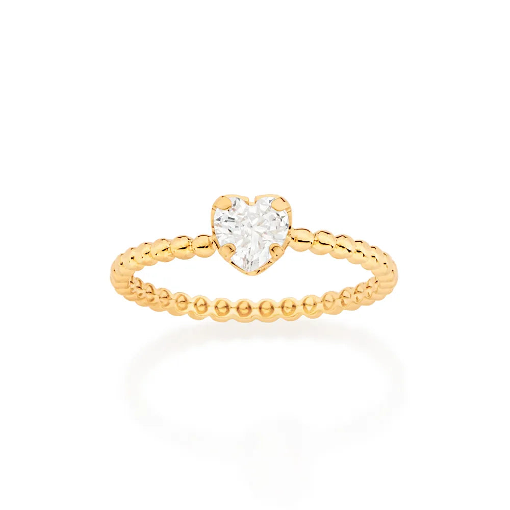 ANEL SOLITÁRIO CORAÇÃO BANHADO A OURO 18K COM ZIRCÔNIA 5133271206