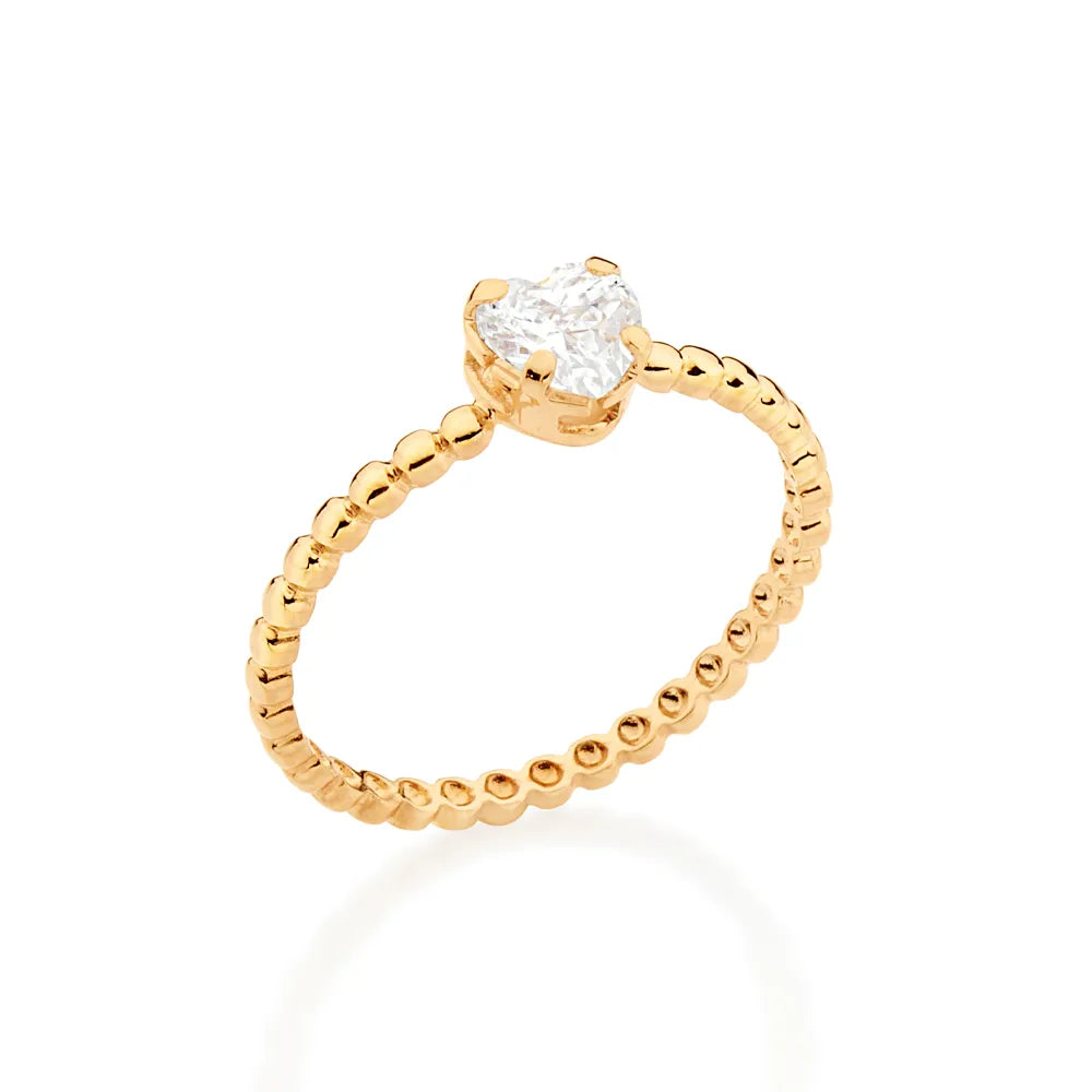 ANEL SOLITÁRIO CORAÇÃO BANHADO A OURO 18K COM ZIRCÔNIA 5133271206