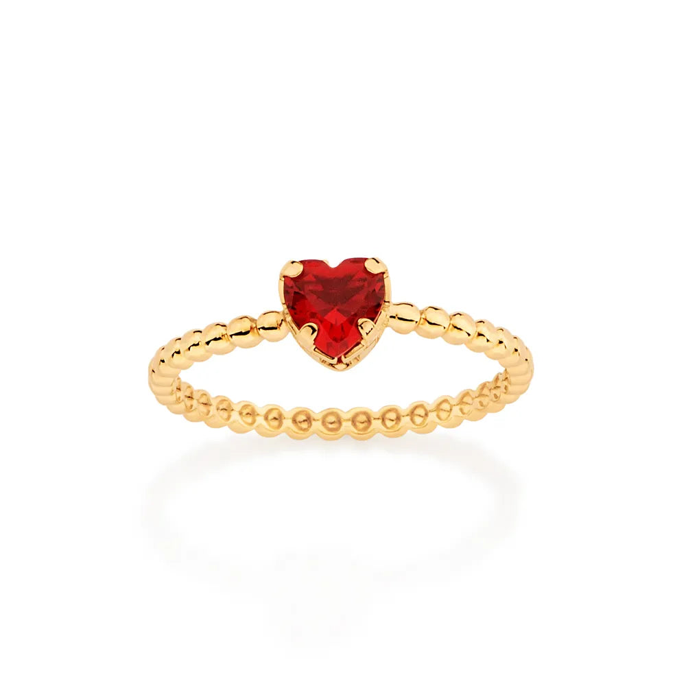 ANEL SOLITÁRIO CORAÇÃO BANHADO A OURO 18K COM CRISTAL 5133261233