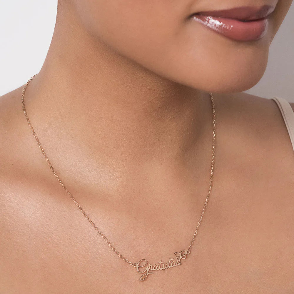 GARGANTILHA GRATIDÃO COM BORBOLETA BANHADA A OURO 18K - TAM.50 5325775000