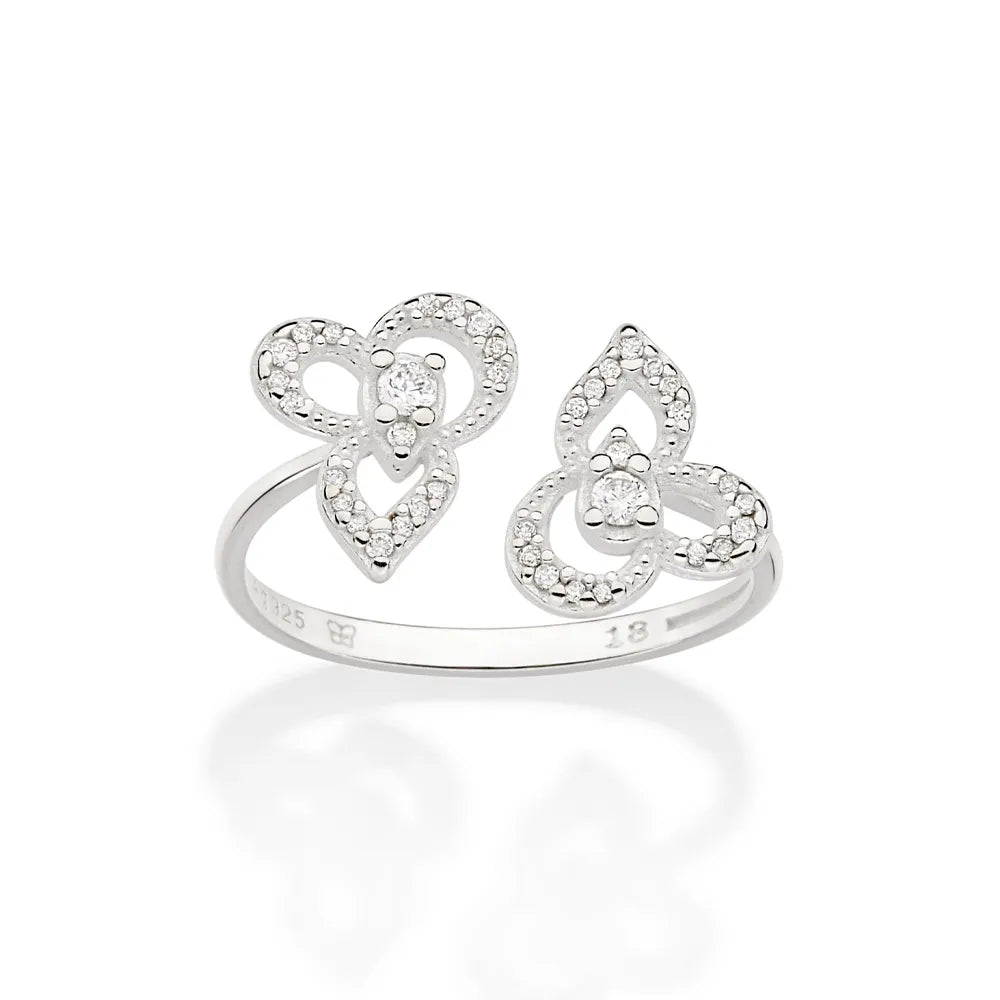 ANEL AJUSTÁVEL FLORES DE PRATA MACIÇA 925 COM ZIRCÔNIAS 8103171406