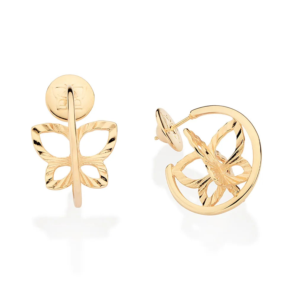 BRINCO ARGOLA COM BORBOLETA BANHADO A OURO 18K - TAM.ÚNICO 5274410000