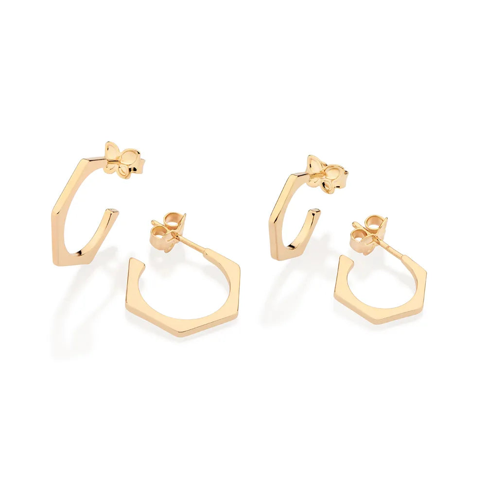 KIT BRINCO MEIA ARGOLA ANGULAR BANHADO A OURO 18K - TAM.ÚNICO 5273700000