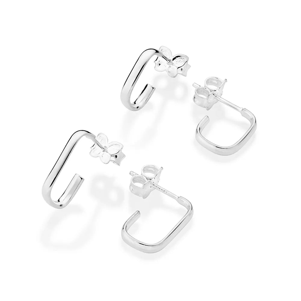 KIT BRINCOS DE ARGOLAS RETANGULARES DE PRATA MACIÇA 925 - TAM.ÚNICO 8202380000