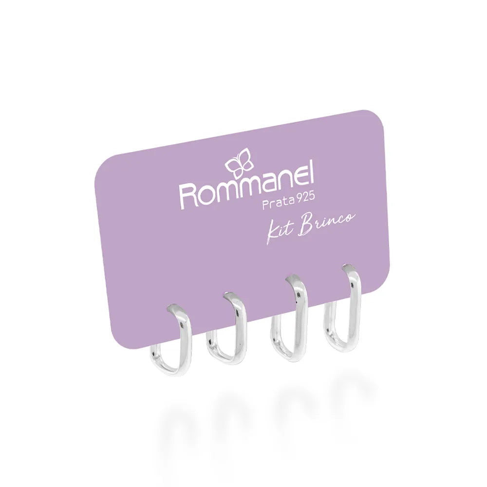 KIT BRINCOS DE ARGOLAS RETANGULARES DE PRATA MACIÇA 925 - TAM.ÚNICO 8202380000