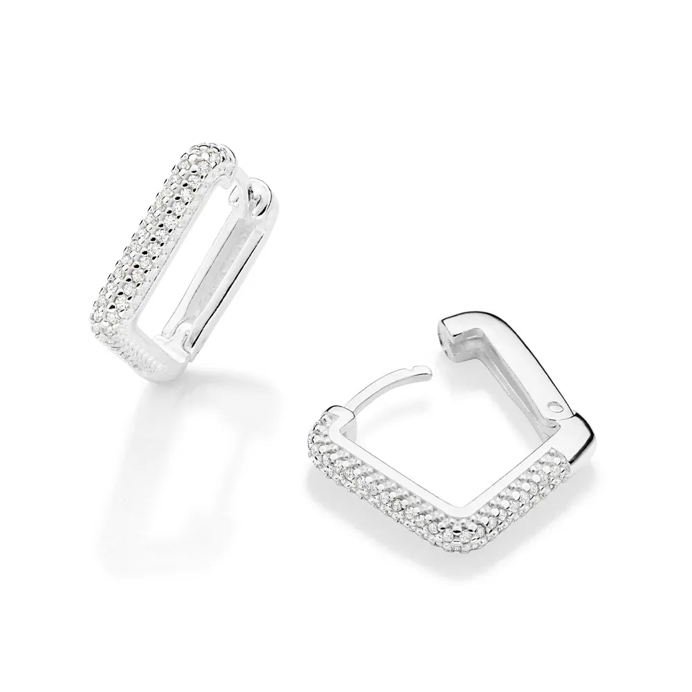 BRINCO ARGOLA QUADRADA DE PRATA MACIÇA 925 COM ZIRCÔNIAS - TAM.ÚNICO 8202500006